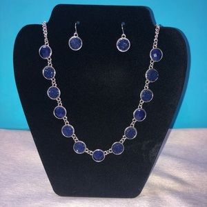 Navy necklace and earring set
